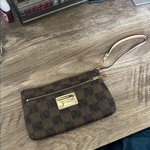 Michael Kors Dark Brown Checkered Wristlet
